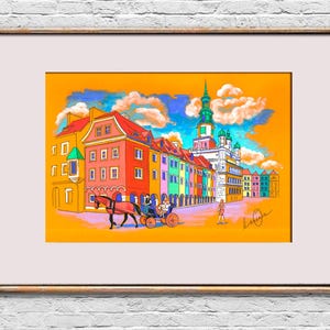 Old architecture europe painting Town street gouache original Colorful cityscape wall art Poland artwork Travel office decor Boss gift