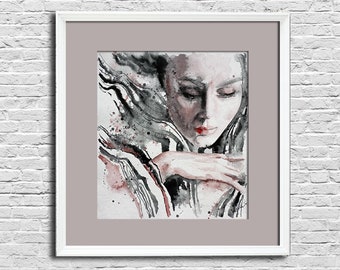 Frau Gesicht Aquarell Malerei Moderne Mädchen Porträt ursprüngliche Kunst Abstrakt Zebra Wand Kunst Weibliche Kunstwerk Tier Muster Dekor Geschenk für Chef