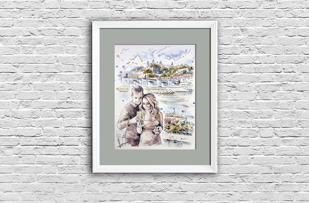 Man and Woman Sketch Watercolor Painting Couple Love Original Art ...