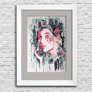 Abstract woman portrait watercolor painting Modern face original art Girl wall art Contemporary artwork office decor Housewarming gift