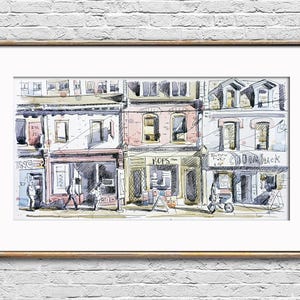 Street sketch Old buildings watercolor painting original art Cityscape wall art Town artwork Architectural details art gift to friend