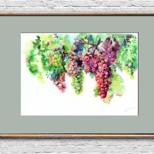 Trauben Trauben Aquarell Malerei Obst Original Kunst Kalifornien Weinberg Wand Kunst Pflanze Kunstwerk Küche Dekor Geschenk für Eltern