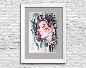 Abstract vrouw portret aquarel schilderij moderne gezicht originele kunst meisje kunst aan de muur hedendaagse kunstwerken kantoor decor Inwijdingsfeest cadeau