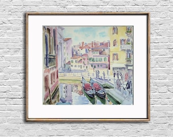 Venice gondola watercolor painting Gondola original art Italy old architecture wall art Cityscape artwork gift for parents