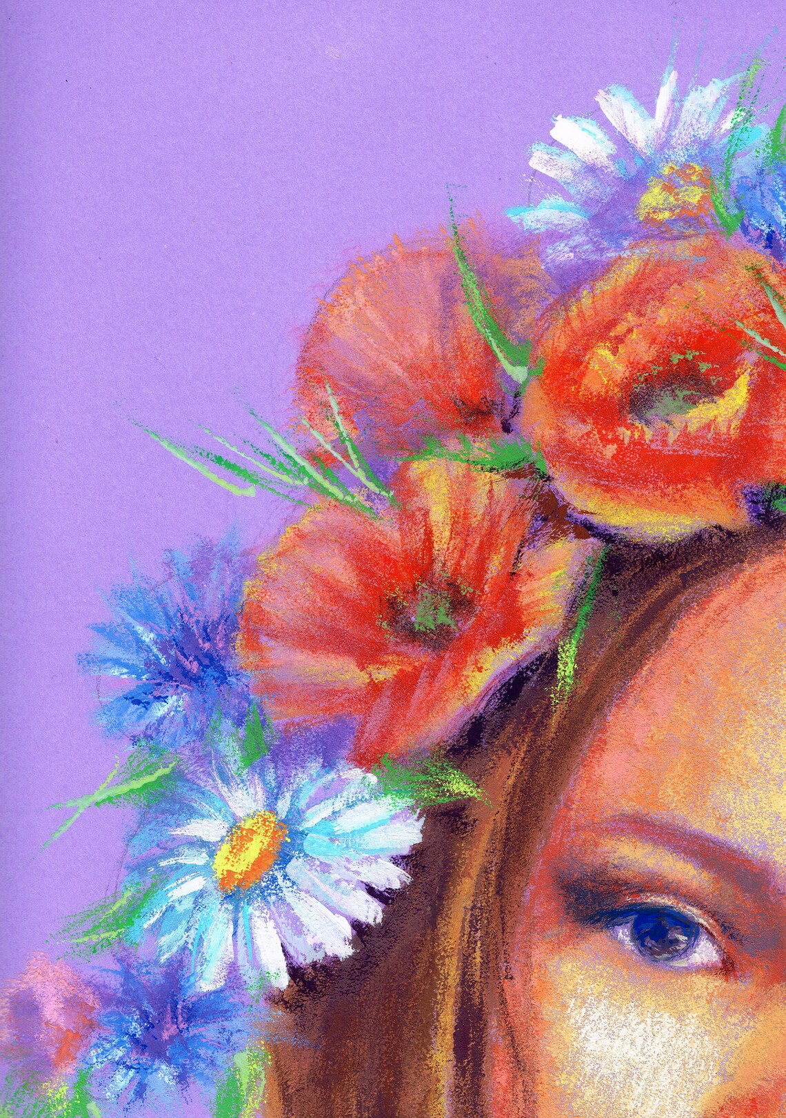 Portrait Painting Girl Original Flower Crown Acrylic Wreath Etsy
