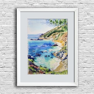 Monterey bay watercolor painting Coastal landscape original art California scenery wall art America nature artwork Anniversary gift for boss