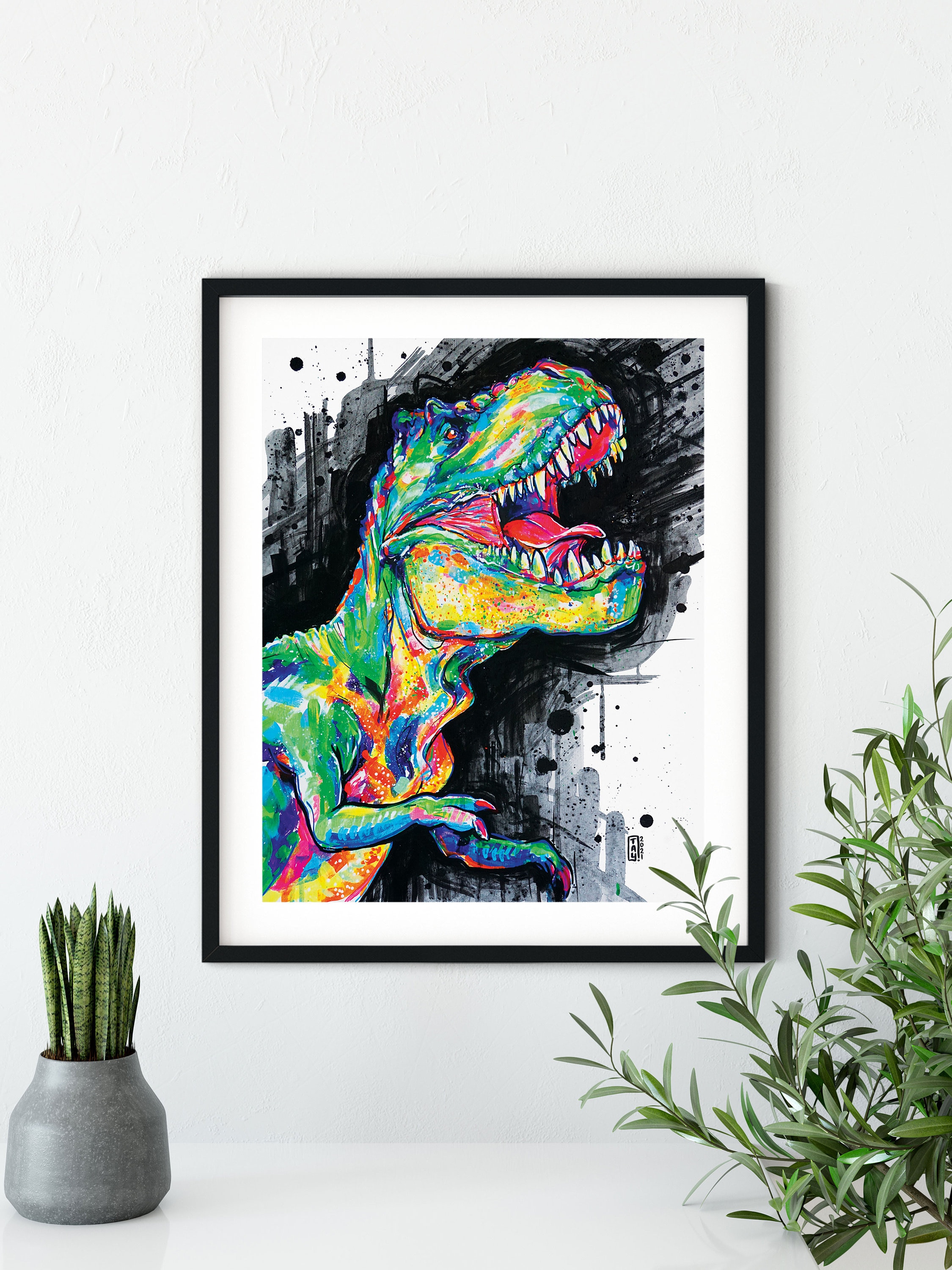 Artley Prints - Angry Roaring T-rex Astratto Stampe da Parete
