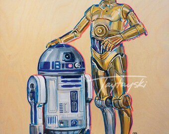 C-3P0 X R2D2 Print - | Fan Art Print, Wall Decor, Painting, - Etsy