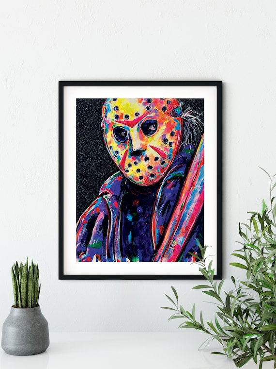 Neon Jason Voorhees Art Print Wall Decor Painting Horror Portrait Etsy Polska
