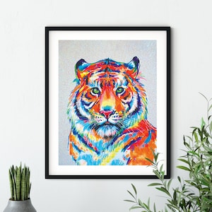 Colourful Tiger-| Art Print, Wall Decor, Animal Painting, Neon