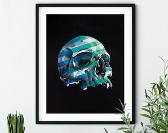 Blue Skull | Art Print, Wall Decor, Skulls, Colorful Art