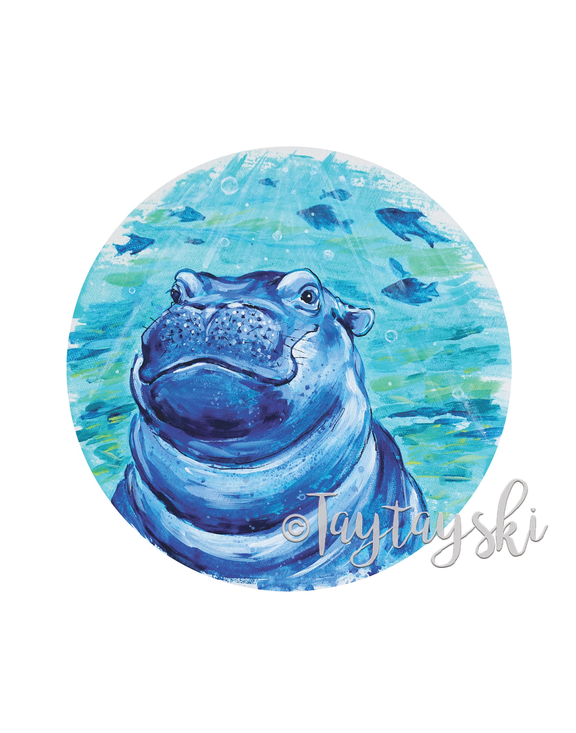 Fiona The Hippo Art Print Wall Decor Animal Painting | Etsy