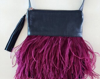Helen Handbag with Ostrich Feathers - Genuine Ostrich Feather, Real Suede/Leather