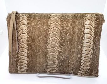 Ostrich Shin Clutch/Handbag - Natural