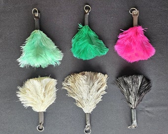 Ostrich Feather Keyring Handbag Charm With Leather Top