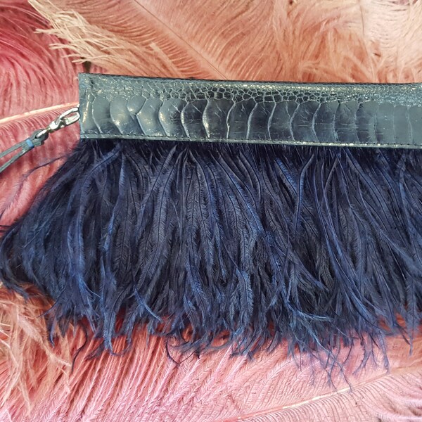 Pleated Chain Ostrich Feather Clutch Hand Bags