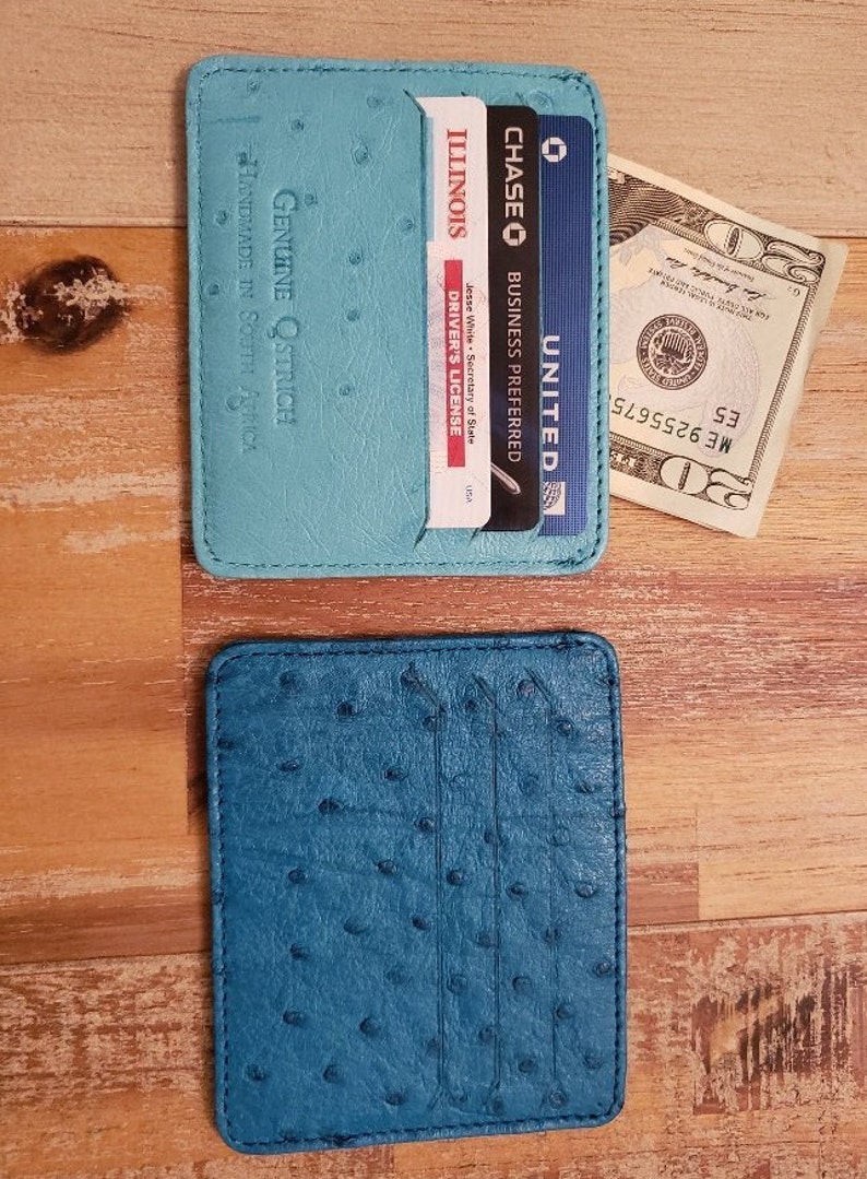 Ostrich Leather 2sided Credit Card Wallet Minimalist Wallet Etsy