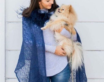 Mohair Lace Knit Cape with Ostrich Feathers