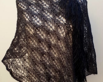 Mohair Lace Knit PONCHLET with Ostrich Feathers
