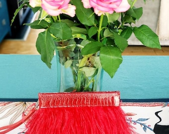 Ostrich Feather Clutch, with ostrich shin leather detail