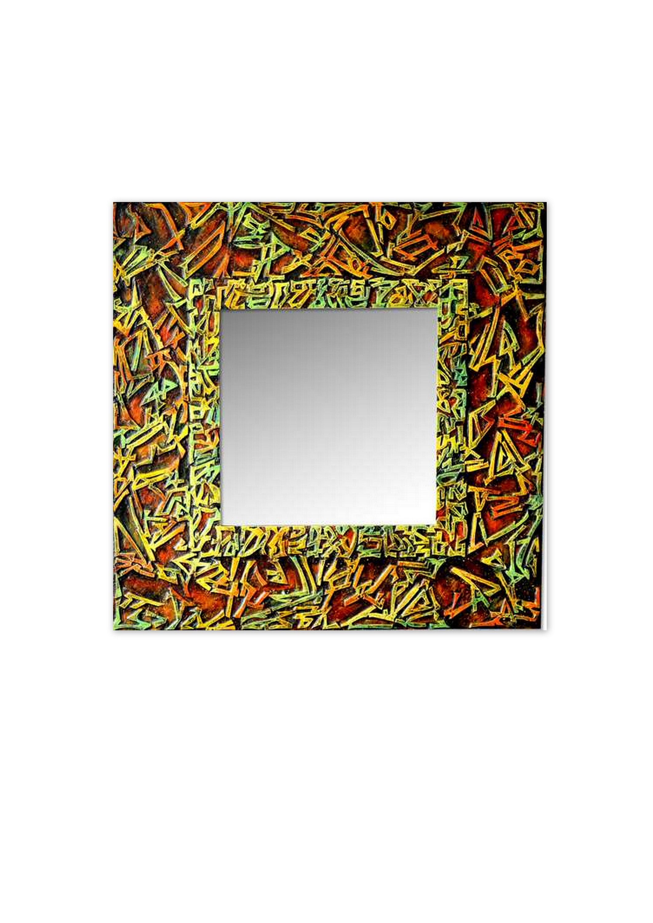 Miroir Automne - Miroir Mural Pièce Unique Gravure et Peinture sur Bois