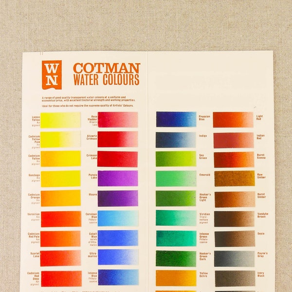 Cotman Water Colours Colour Chart - Winsor & Newton