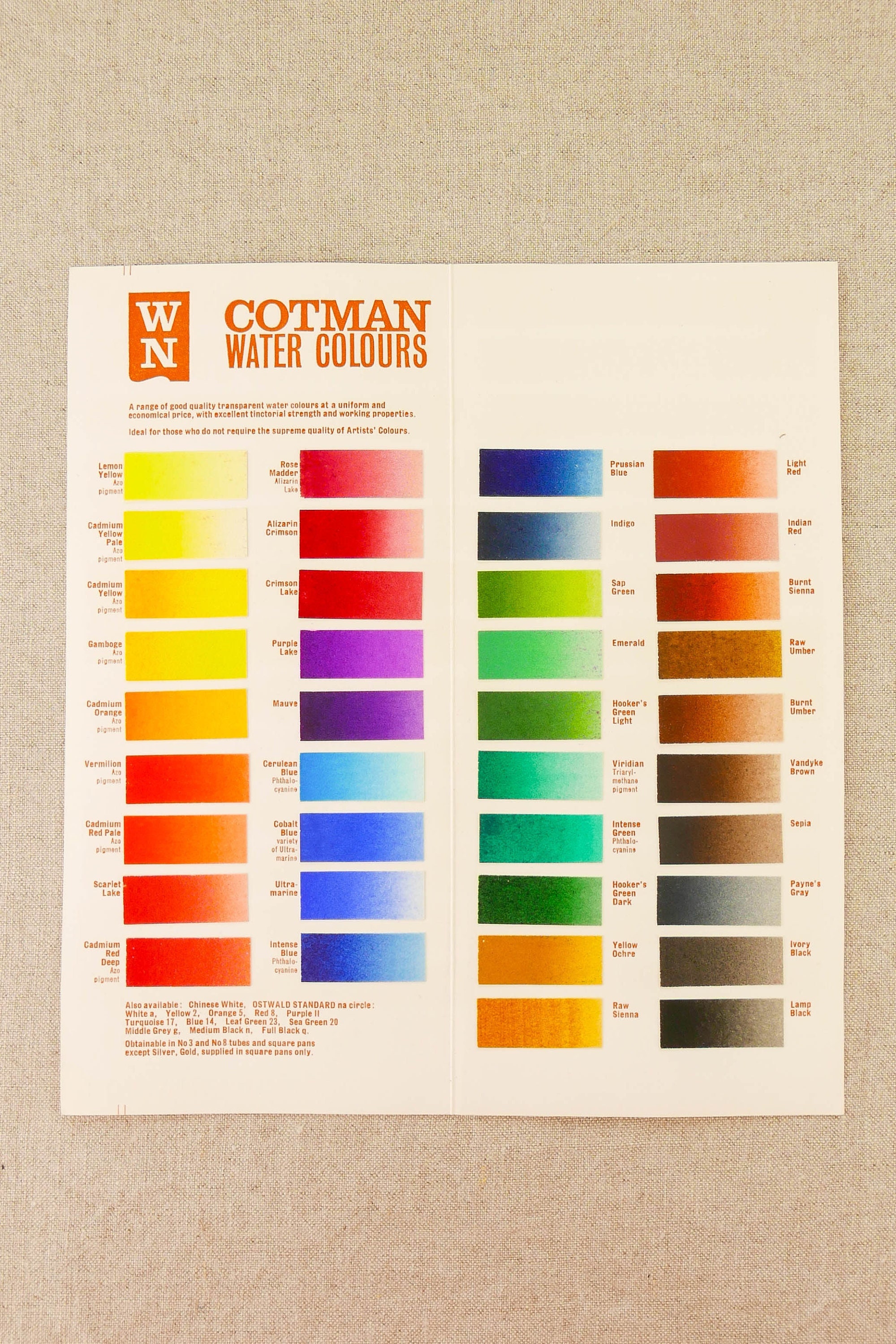 Designers' Gouache Hand Painted Colour Chart Winsor & Newton 