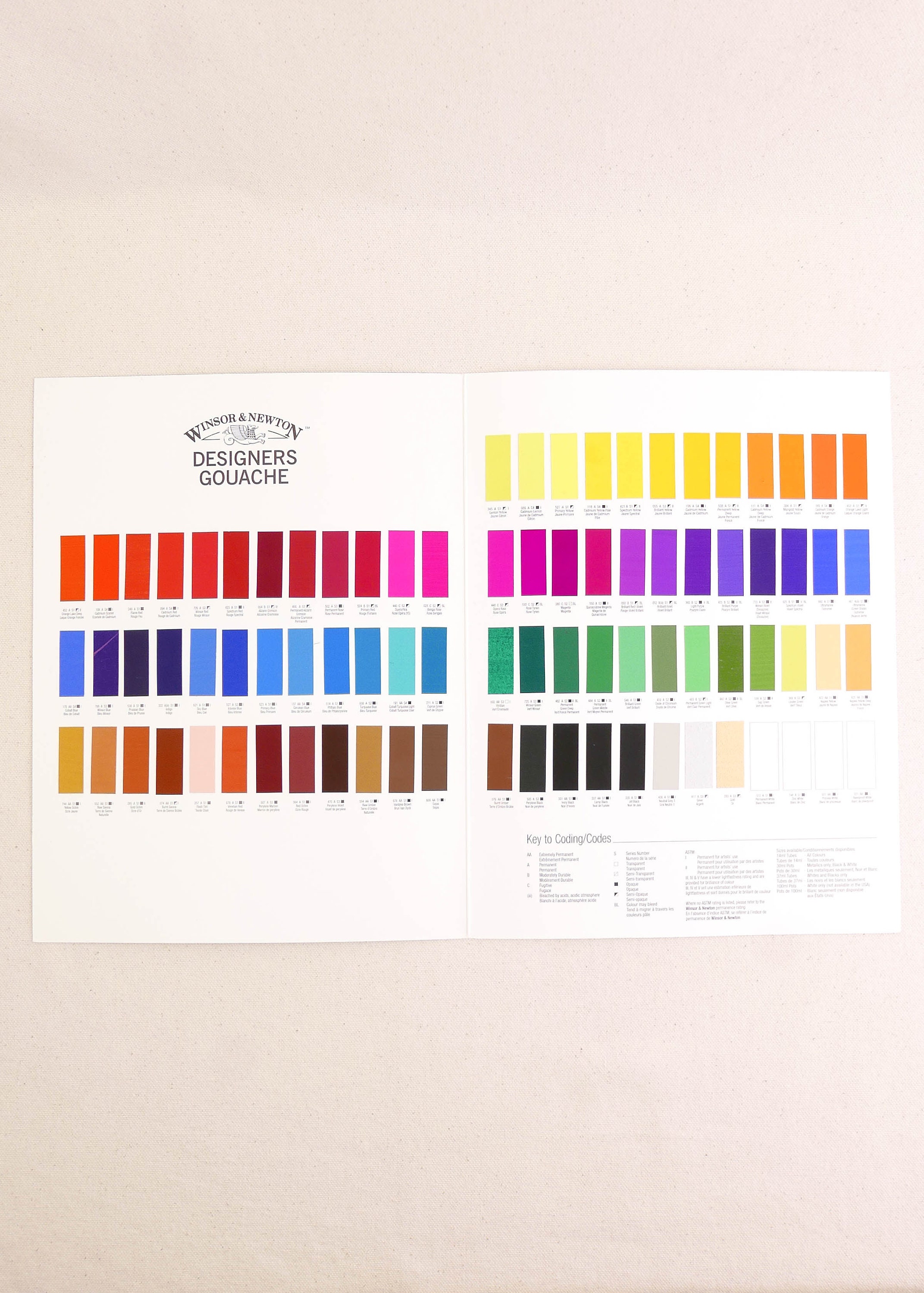 Designers' Gouache Hand Painted Colour Chart Winsor & Newton 