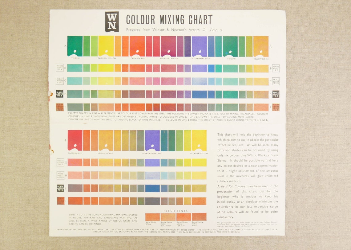 Oil Paint Colour Mixing Chart - Winsor and Newton - Etsy