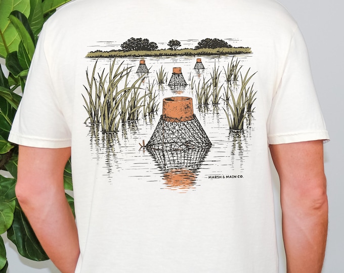 Featured listing image: Hand Drawn Crawfish Pond Shirt | Southern Style Tee | Comfort Colors 1717 | Louisiana Art