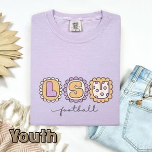 Youth LSU Football Tee, Comfort Colors T-Shirt, Kids Sports Shirt, Louisiana Apparel, Game Day Top, Girly Tee, Gift for Girl, Tigers Top