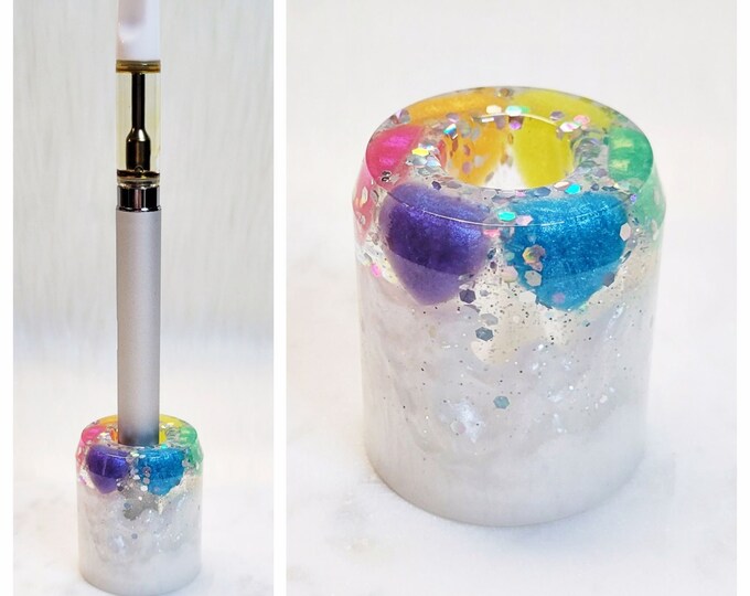 Vape Pen Stand Vape Pen Holder Handmade Rainbow Clouds and Glitter