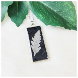 Pressed Leaf Resin Pendant Necklace: Silvertone Bezel, Minimalist Jewelry