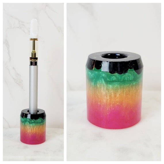 Vape Pen Stand Vape Pen Holder Handmade Hot Pink Orange and Green w Black  Rock Pebbles Single Vape Pen Stand Toothbrush Holder Razor Stand