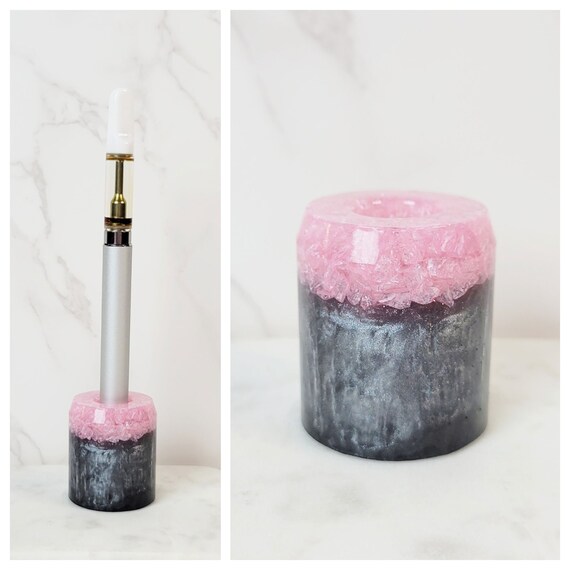 Vape Pen Stand Vape Pen Holder Handmade Charcoal Black Silver Gray and  Light Pink Single Vape Pen Stand Toothbrush Holder Razor Stand