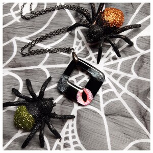 Evil Eye Pink and Black Spooky Halloween Large Resin Pendant Necklace