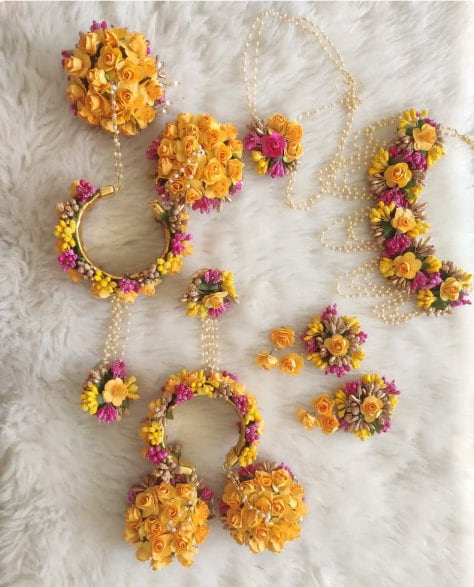 Haldi Set Flower Pink Jewelry Jewellery Wedding Floral Bridal