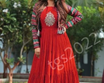 Jacket Indian Kurti Kurta Women Dress Long Gown Designer Bollywood Ethnic Flared Top Pakistani Anarkali Style Wear Printed Beautiful