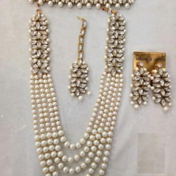 Indian Jewelry Necklace Kundan Set Bollywood Gold Bridal Choker Plated Pearl Wedding Earrings Fashion Ethnic Earring Style Beautiful