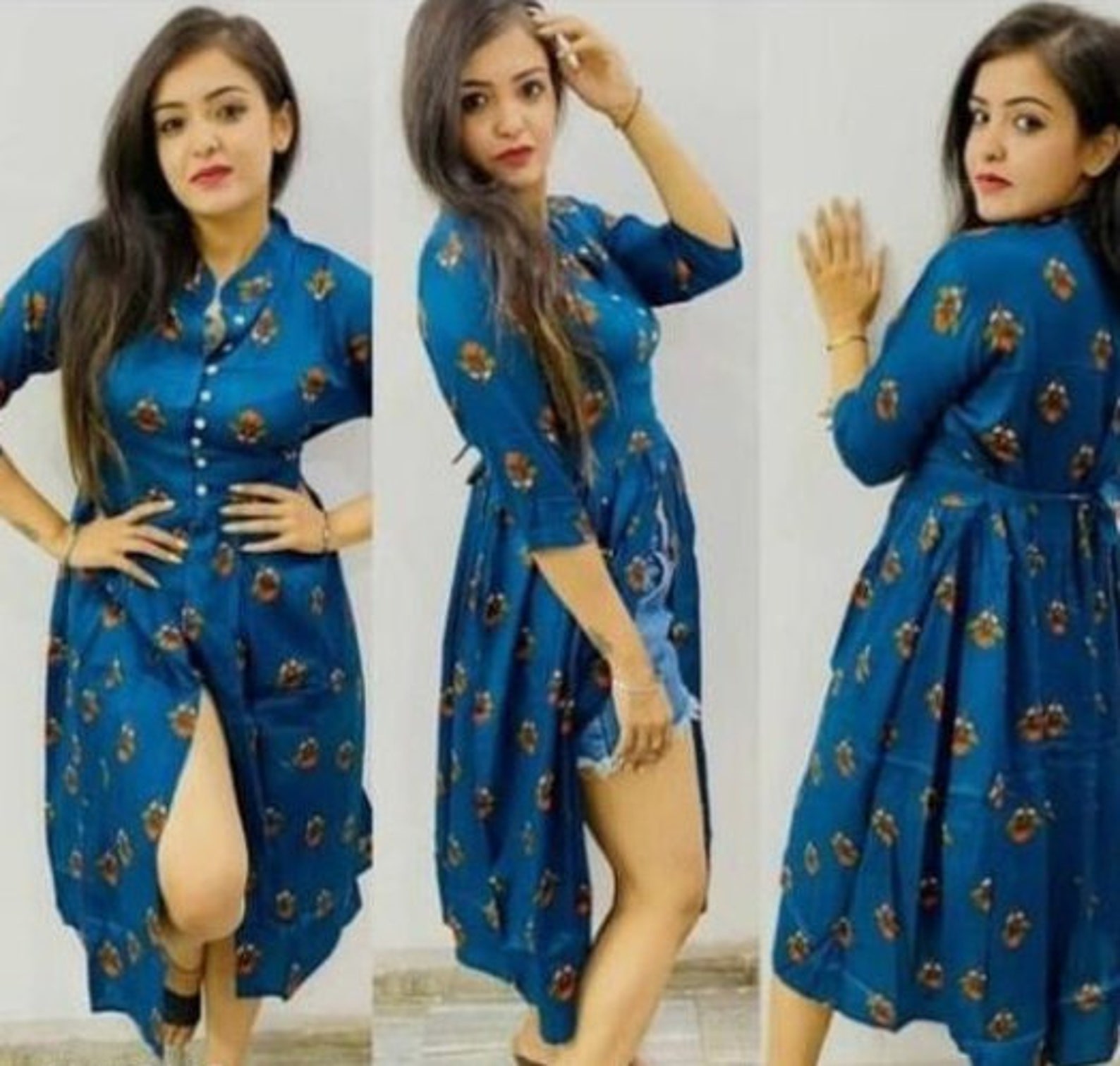 Harini Indigo Side Gather Front-Open Asymmetrical Kurta Dress main image 0