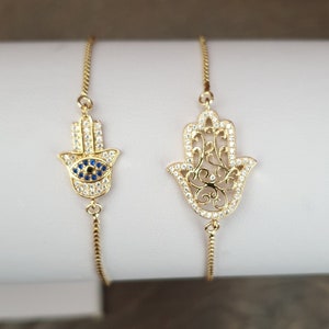 Bracelets for women, eye bracelet, hamsa bracelet, hand of fatima bracelet, hand of maryam bracelet, gold plated bracelet, adjustable