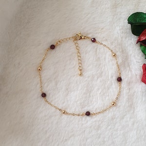 Garnet anklet, Garnet bracelet, beaded anklet, beaded bracelet, gold plated anklet, dainty bracelet