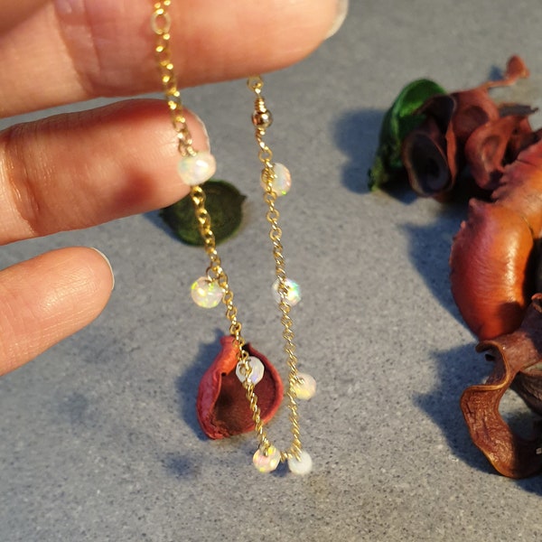 Opal anklet, Opal bracelet, Ethiopian opal beads, dangle gemstone anklet, 14k gold filled chain