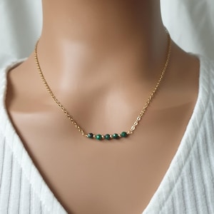 Malachite bar necklace, beaded gold plated chain necklaces for women
