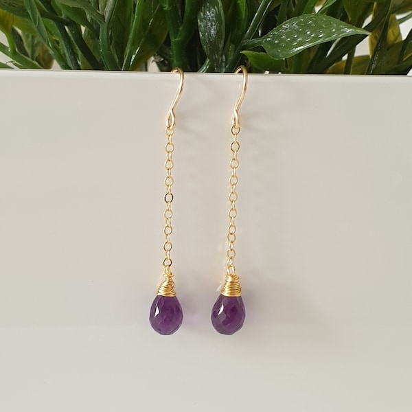 Cluster Amethyst earrings, purple gemstone earrings, 14k gold filled earrings, dangle earrings for women