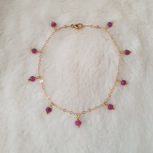 Ruby bracelet, Ruby anklet, gemstone dangle bracelet, 14k gold filled chain, anklets for women