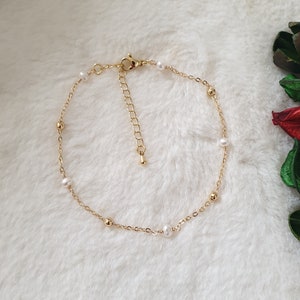Freshwater pearl anklet, Freshwater pearls bracelet, gold stainless steel chain bracelet, gemstone anklet, beaded anklet
