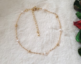 Freshwater pearl anklet, Freshwater pearls bracelet, gold stainless steel chain bracelet, gemstone anklet, beaded anklet