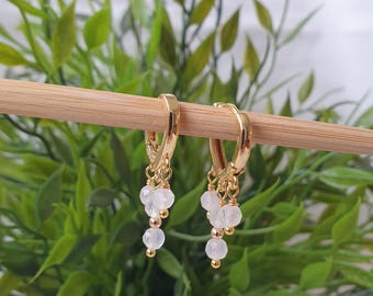 Moonstone huggie hoop earrings, gemstone crystal dangle beads earrings for women, hoop earrings gold plated for women, earrings gift for her