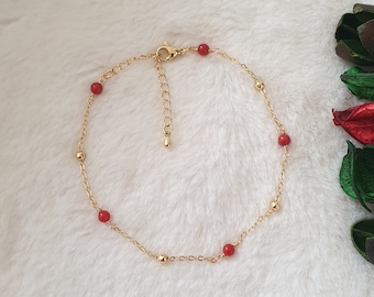 Coral anklet, Coral bracelet, gemstone beaded anklet, gemstone beaded bracelet, gold plated anklet, dainty gold bracelet